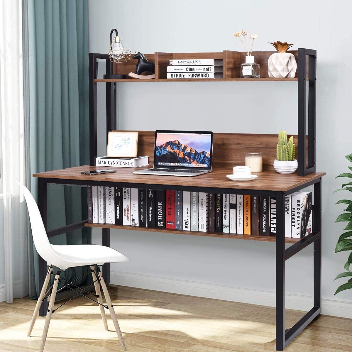 Goplus Modern Computer Desk with Coffee & Black Finish - Home Office Desk for Work, Study, and Gaming - Perfect for Small Spaces & Apartments