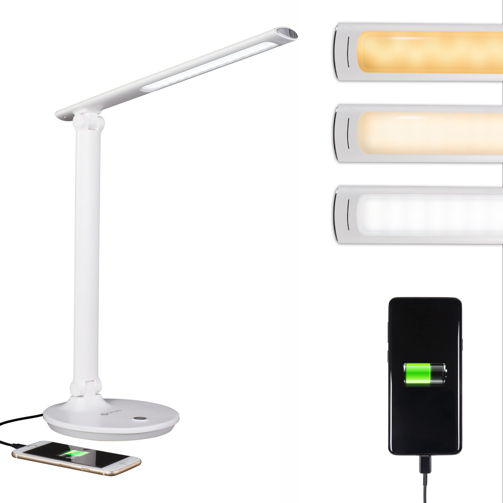 OttLite Emerge LED Desk Lamp with 2.1A USB Charging Port - Adjustable Brightness for Office, Study & Reading - Energy Efficient Task Lighting with Eye Care Technology
