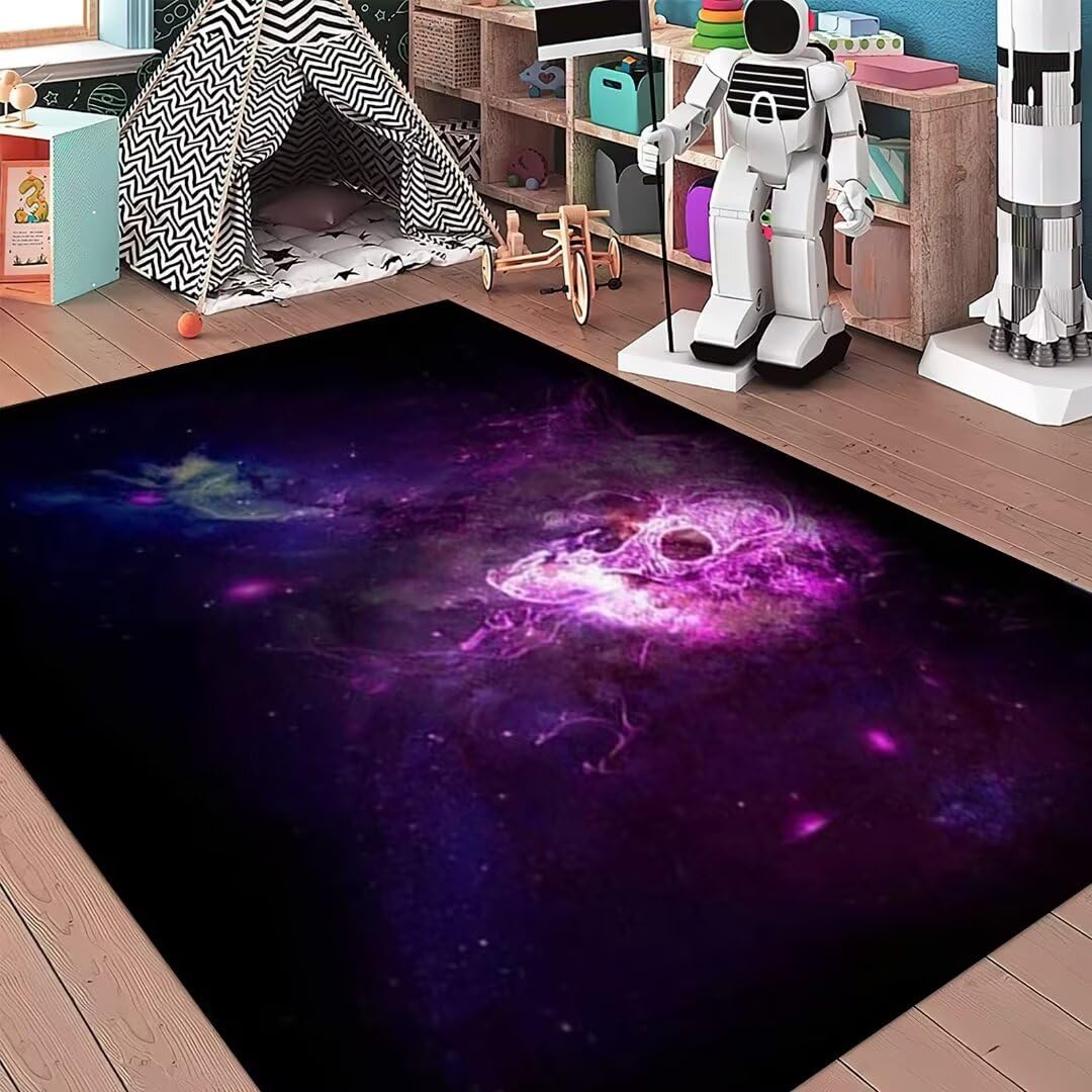 Black Purple Galaxy Star Area Rug - Nebula Space Themed Washable Floor Mat for Bedroom, Living Room, Kitchen, Nursery (6'×9') | Perfect for Space Decor, Kids Room & Sci-Fi Home Design