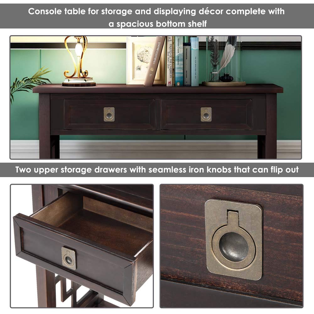 **MYTUNES Console Table with 2 Drawers & Bottom Shelf - Modern Entryway Sofa Table for Hallway, Living Room - Espresso Finish for Stylish Home Decor**