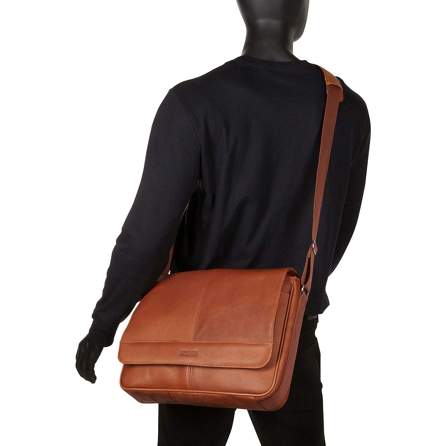 Kenneth Cole REACTION Risky Business Messenger Bag - Genuine Full-Grain Colombian Leather Crossbody Laptop Case & Tablet Bag for Work, Travel & Daily Commute