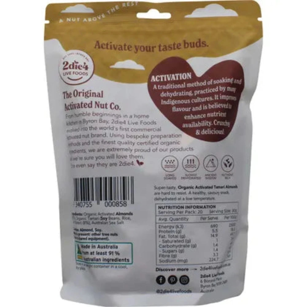 Organic Activated Tamari Almonds 600g by 2DIE4 LIVE FOODS - Gluten-Free, Non-GMO, Vegan Snack for Energy Boost, Keto & Paleo Diet - Perfect for Office Snacking, Travel & Healthy Lifestyle