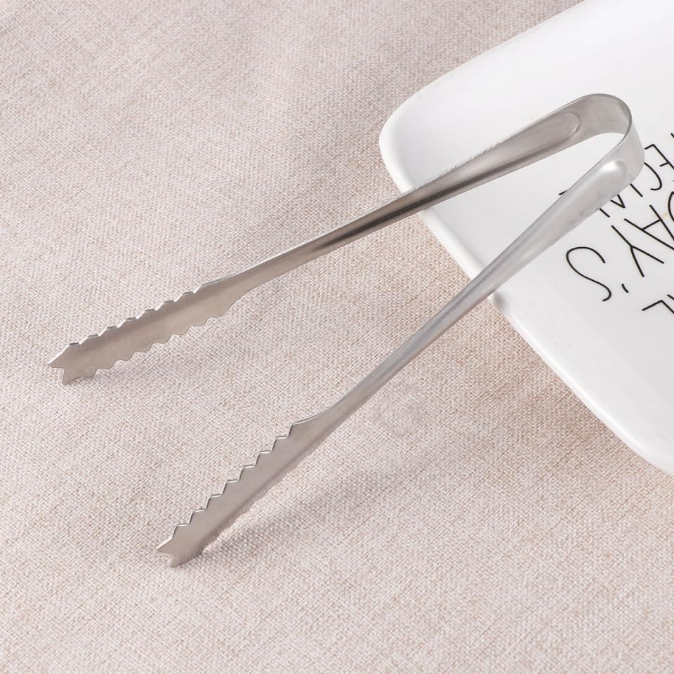 4-Piece Stainless Steel Ice Cube Tongs & Food Serving Tongs Set - Mini Bread Clip, Food Clip for Cocktails, BBQ, Baking, and Party Serving
