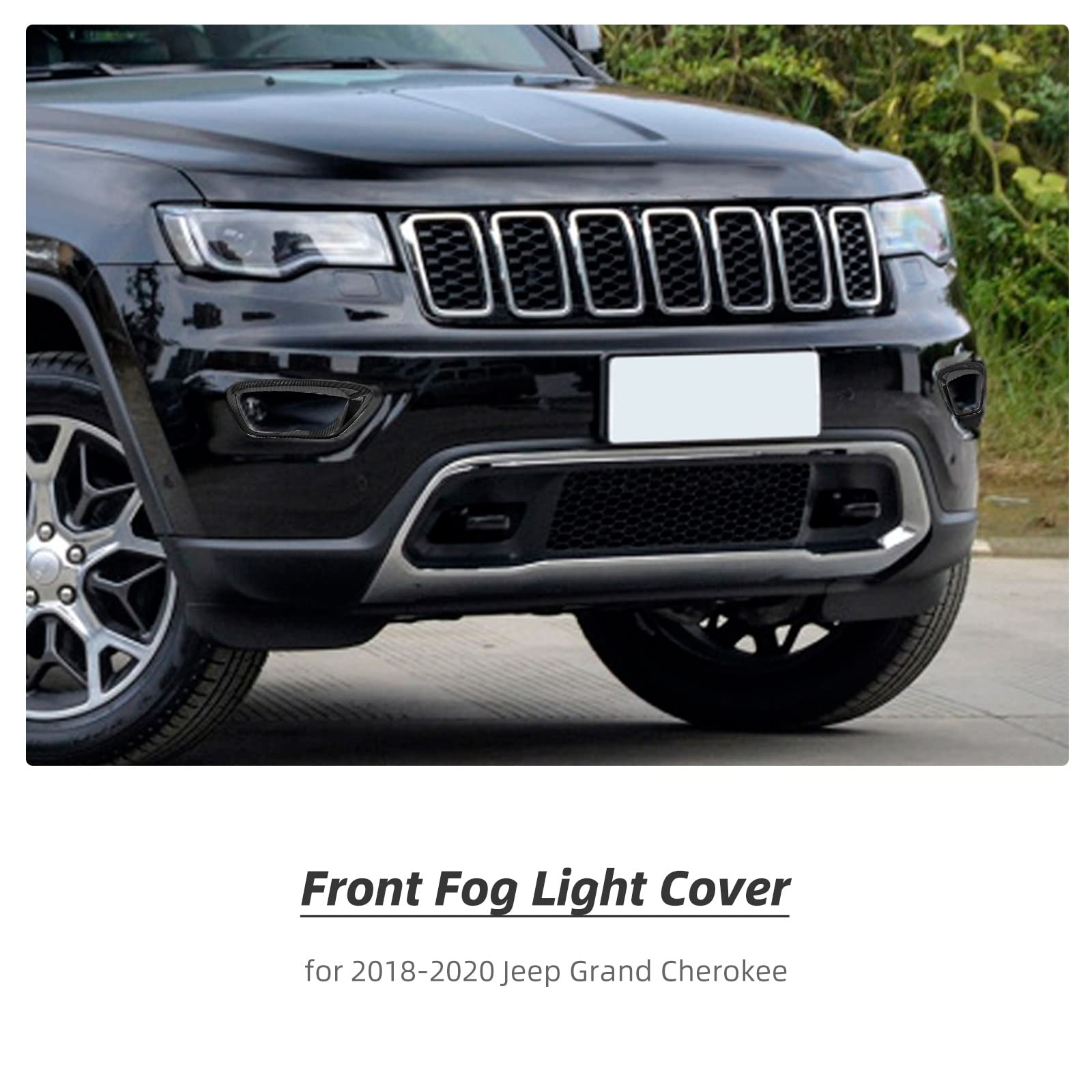 Hoolcar Carbon Fiber Front Fog Light Covers Replacement for 2018-2020 Jeep Grand Cherokee - Durable Fog Lamp Frame Trim for Off-Road & Night Driving Protection