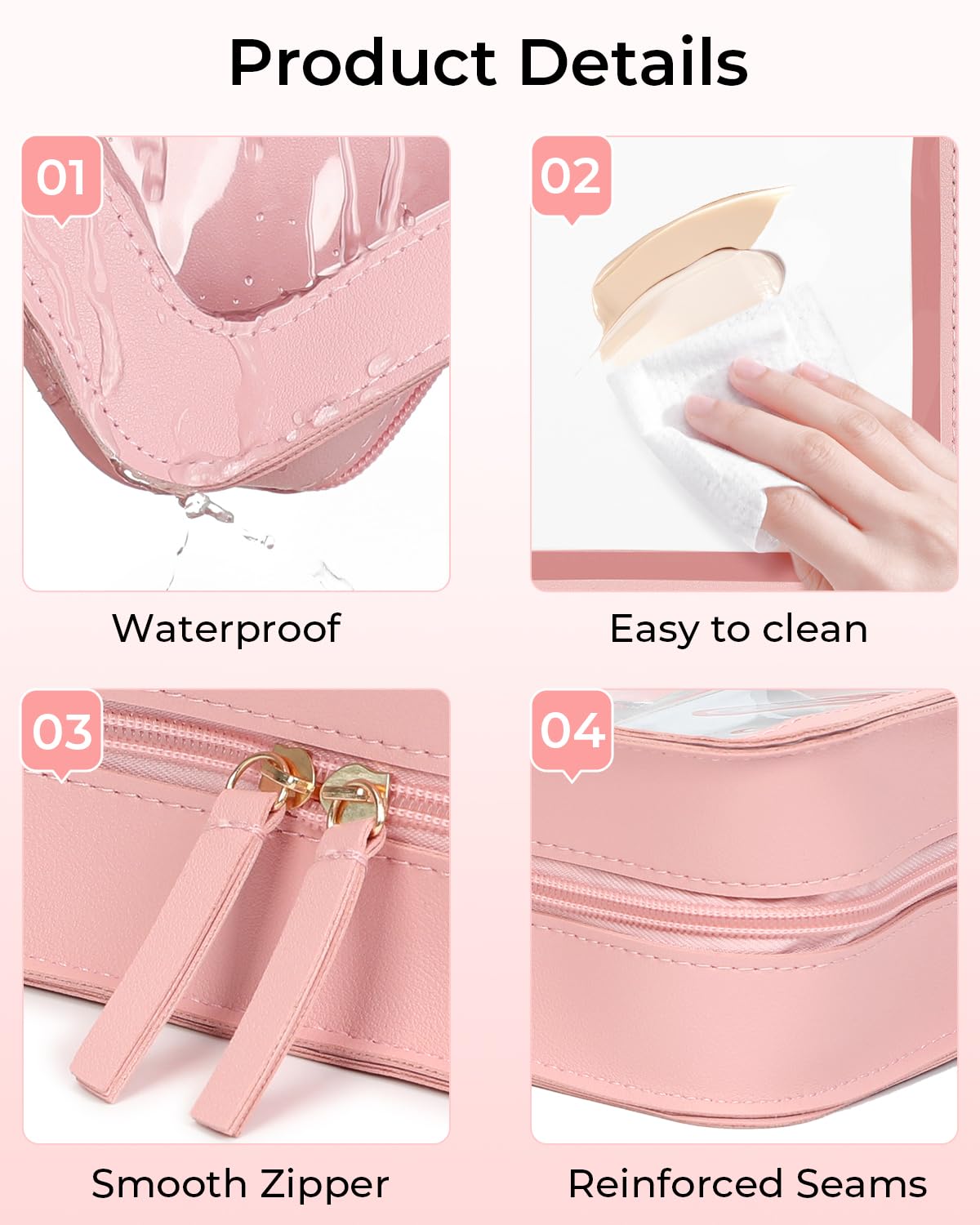 TSA Approved Clear Makeup Bag - Travel Toiletry Organizer with Zipper, Transparent Cosmetic Case for Women & Men (Pink) - Perfect for Airports, Gym, Beach & Daily Essentials Storage