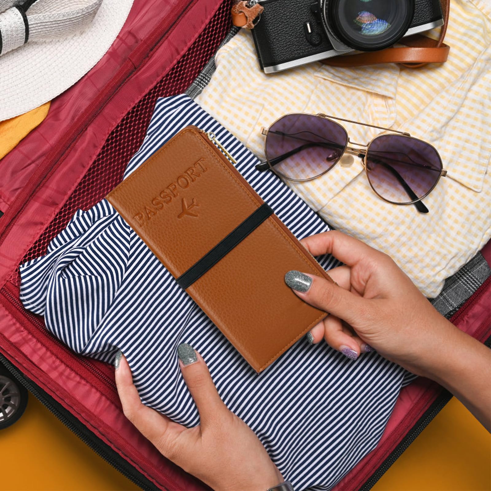 Premium Leather RFID Blocking Passport Holder for Women - Waterproof Travel Wallet with Zipper Pocket & Card Slots | Secure Document Organizer for International Trips, Vacations & Business Travel (Brown)