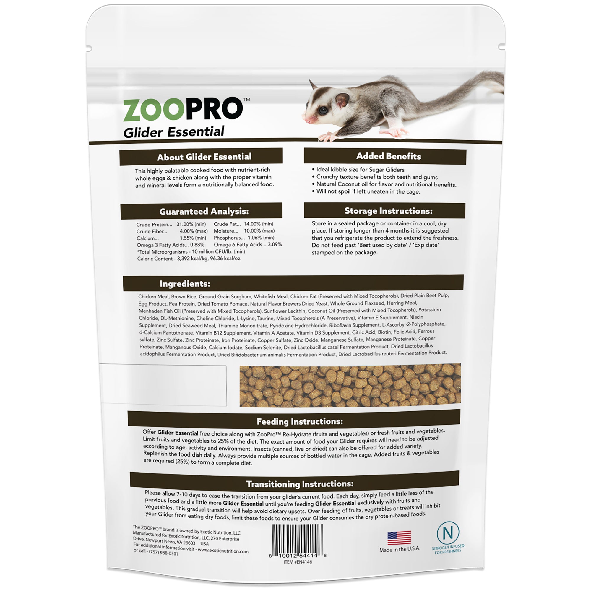 Premium ZooPro Glider Essential Sugar Glider Food - Complete Nutrition for Pet Sugar Gliders - Perfect for Daily Feeding & Treats at Home or Travel