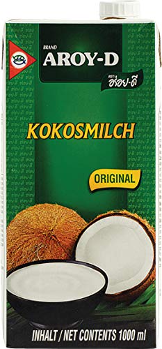 Aroy-D Premium Coconut Milk, 33.8 Fl Oz (1 Liter) - Pack of 6 Cans | 100% Natural, Unsweetened, Dairy-Free | Perfect for Thai Curries, Smoothies, Baking & Vegan Cooking