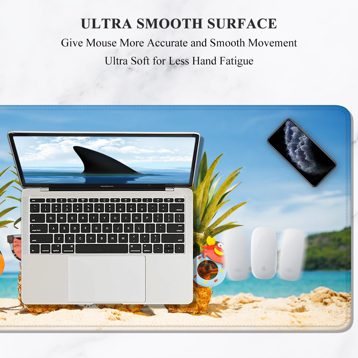 Auhoahsil XXL Gaming Mouse Pad - 35.4 x 15.7 Inch Large Desk Mat with Non-Slip Rubber Base & Stitched Edges for Computer, Laptop, PC - Cool Pineapple Design for Office, Gaming & Workstation Use