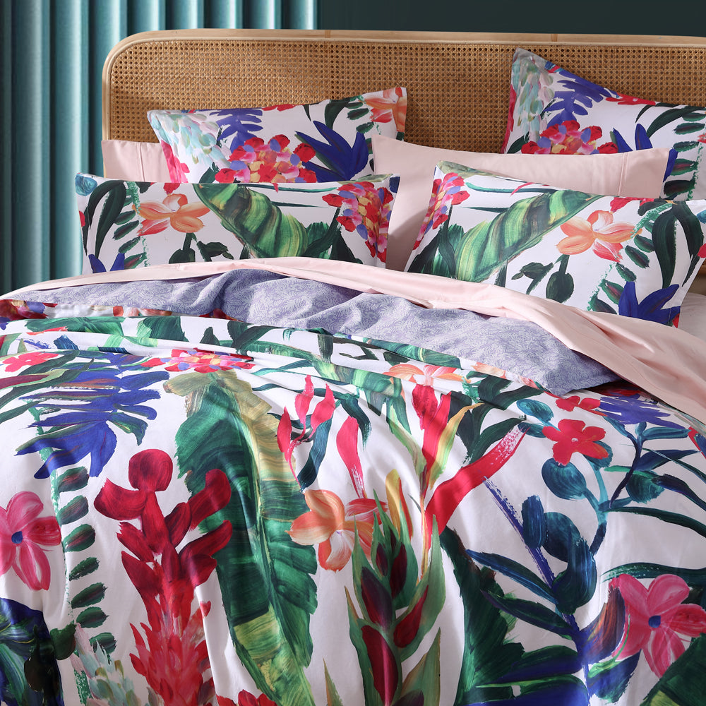 Atherton Tropic Quilt Cover Set - King Size Bedding with Tropical Leaf Pattern | Soft & Breathable Cotton Blend | Perfect for Master Bedroom, Guest Room & Vacation Homes