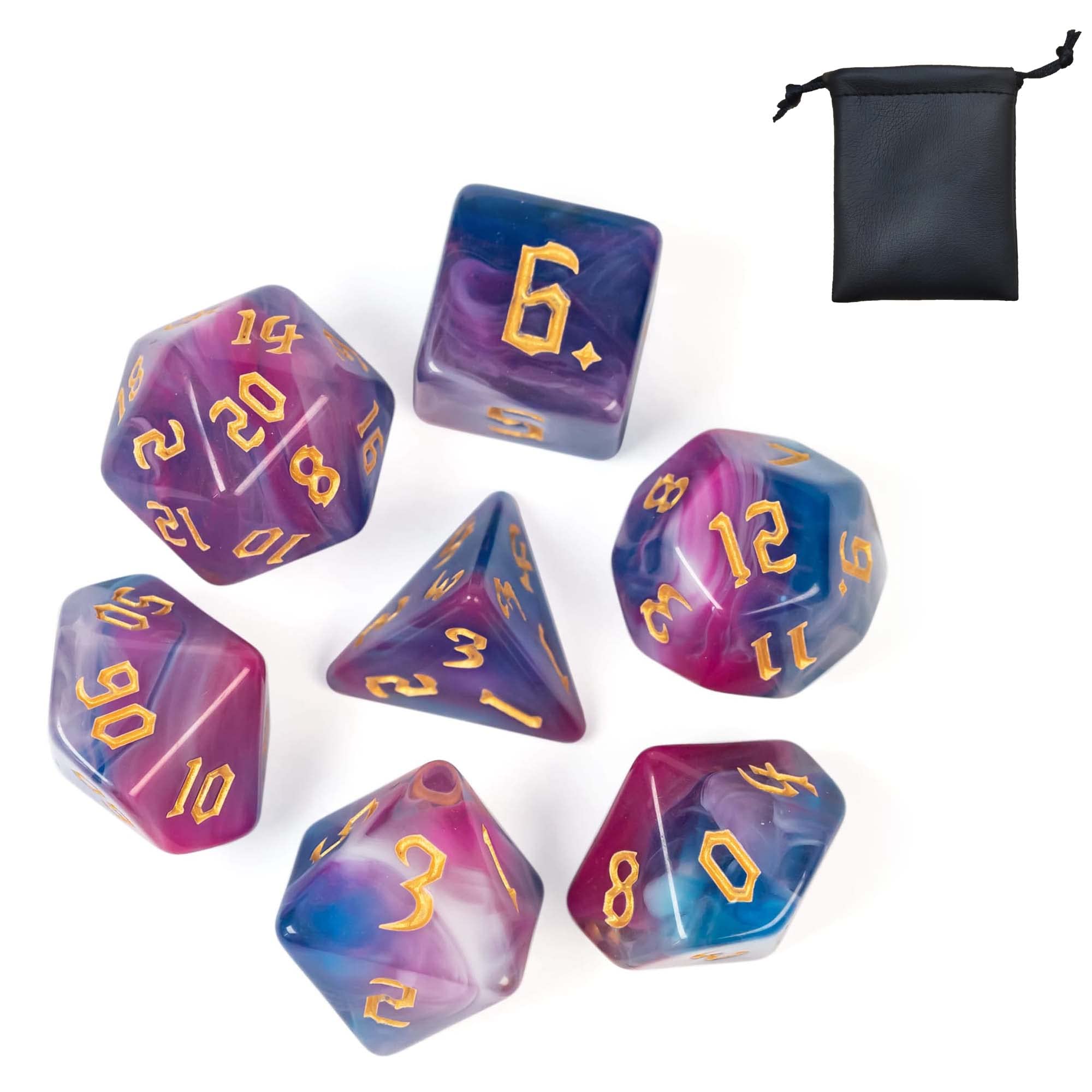 KSNDie 7-Piece Polyhedral D&D Dice Set for Dungeons & Dragons RPG - Pink, White & Blue Gaming Dice | Perfect for Tabletop Roleplaying Games, D&D Campaigns & Board Game Nights