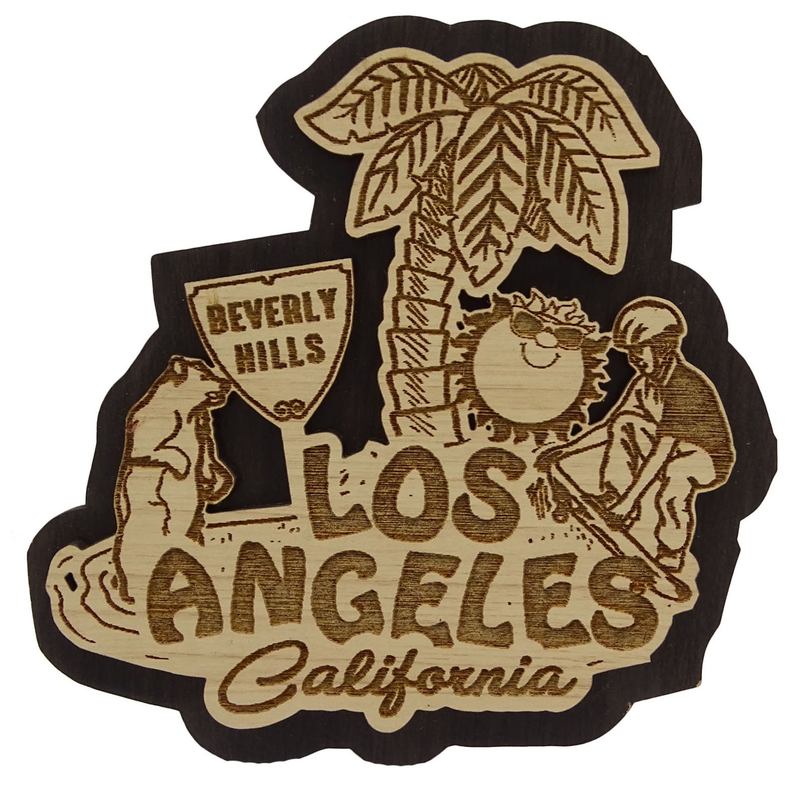 Printtoo Los Angeles Wood Engraved Fridge Magnet - Unique Souvenir Gift for Travelers, Home & Office Decoration