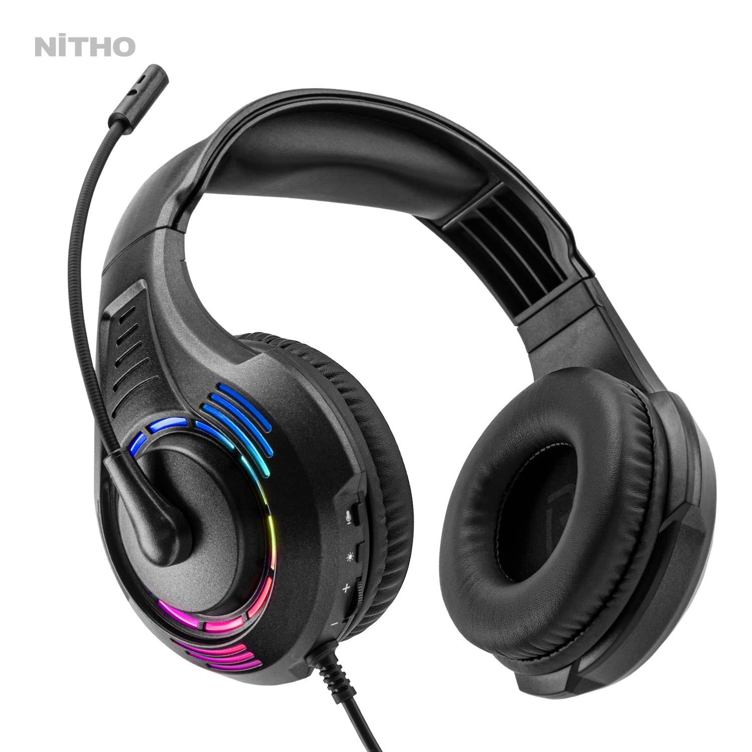 NITHO Spectra Over-Ear Gaming Headset with Flip-Up Mic & RGB Lights for PC, PS4, PS5, Xbox One, Xbox Series X/S, Tablet & Mobile - Black | Perfect for Competitive Gaming & Streaming