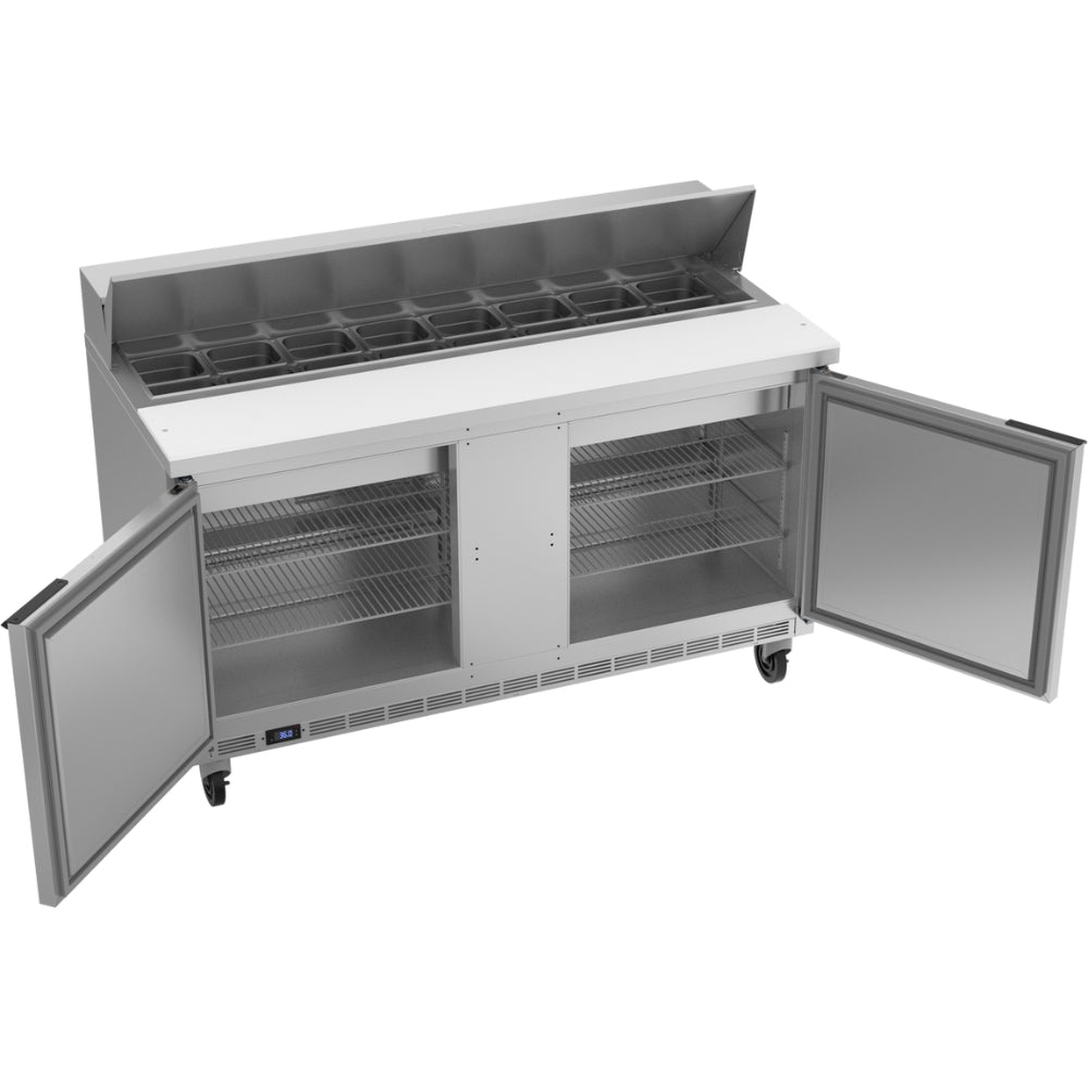 Beverage Air 60 Sandwich & Salad 16 Pan Refrigerated Prep Table with 2 Doors - Commercial Kitchen Counter for Deli, Bakery & Restaurant Food Prep