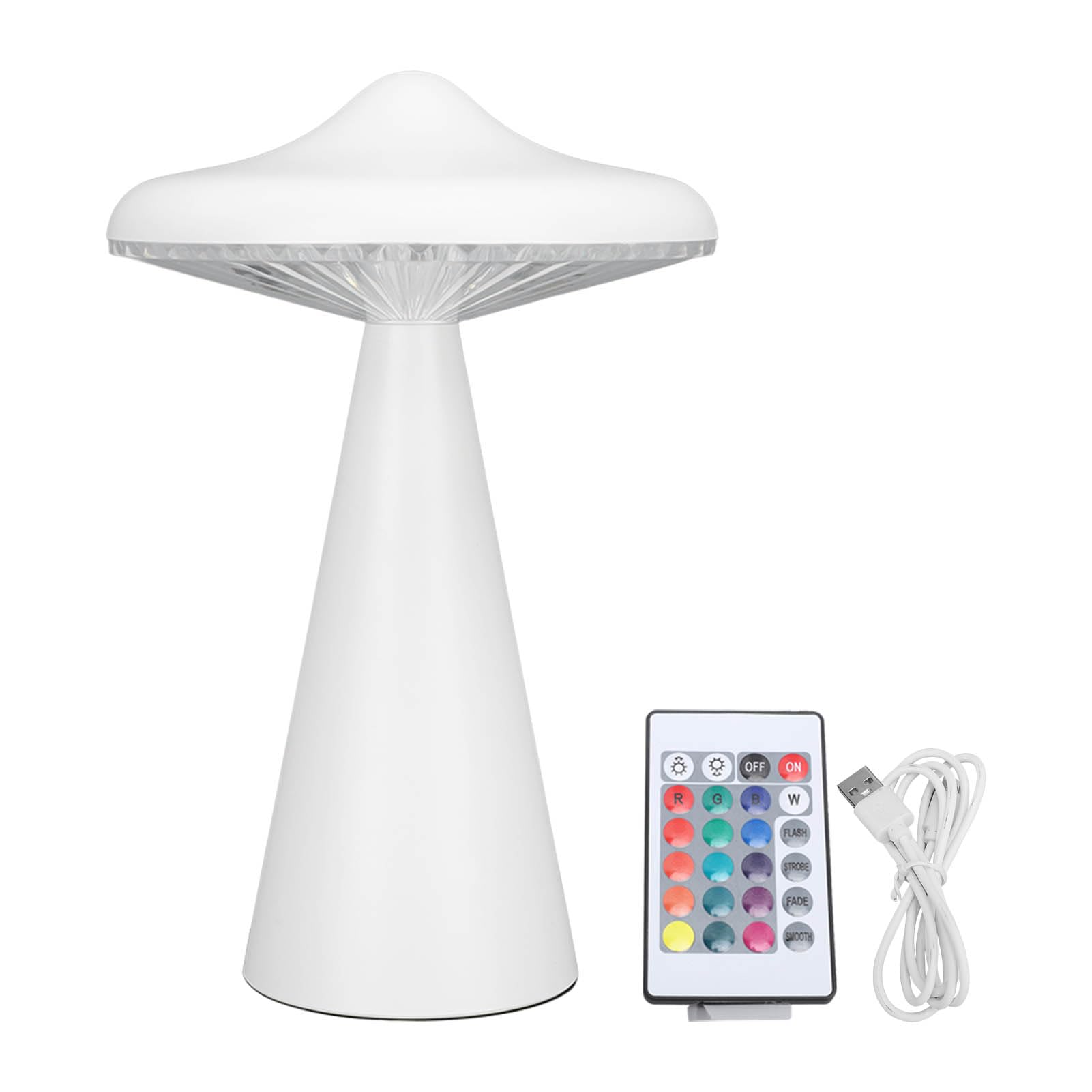 16 Color LED Table Lamp with USB Power & Touch Control - Mushroom Stripe UFO Night Light Projector for Bedroom, Kids Room & Nursery - Dimmable Bedside Lamp for Reading, Relaxation & Sleep Aid