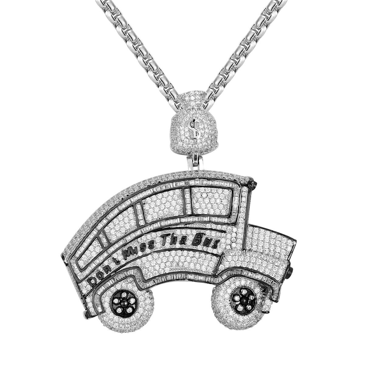 Sterling Silver Don't Miss the Bus 3D Money Bag Pendant Necklace - Perfect Gift for Graduation, Birthday & Travel Lovers