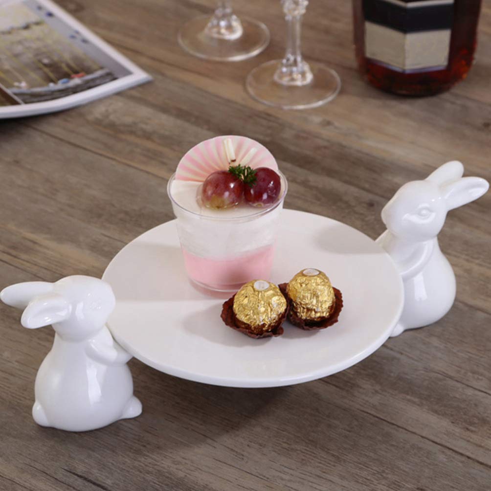NUOBESTY 2-Piece Ceramic Rabbit Serving Tray Set - Bunny Design Dessert Display Plates for Cupcakes, Pastries & Food - Elegant Tea Party, Easter Decor & Home Kitchen Storage Accessories