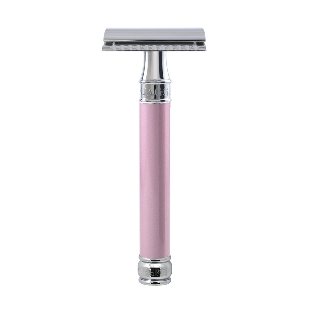 Edwin Jagger Pink Pearl Effect Double Edge Safety Razor - Long Handle for Men & Women | Perfect for Shaving, Travel & Gift Giving