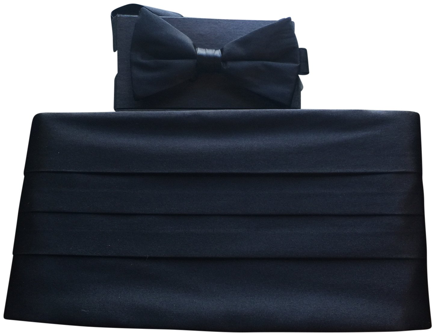 100% Pure Silk Black Bow Tie and Cummerbund Set - Elegant Formal Wedding Accessories for Men, Perfect for Tuxedo, Prom, Groom & Black Tie Events