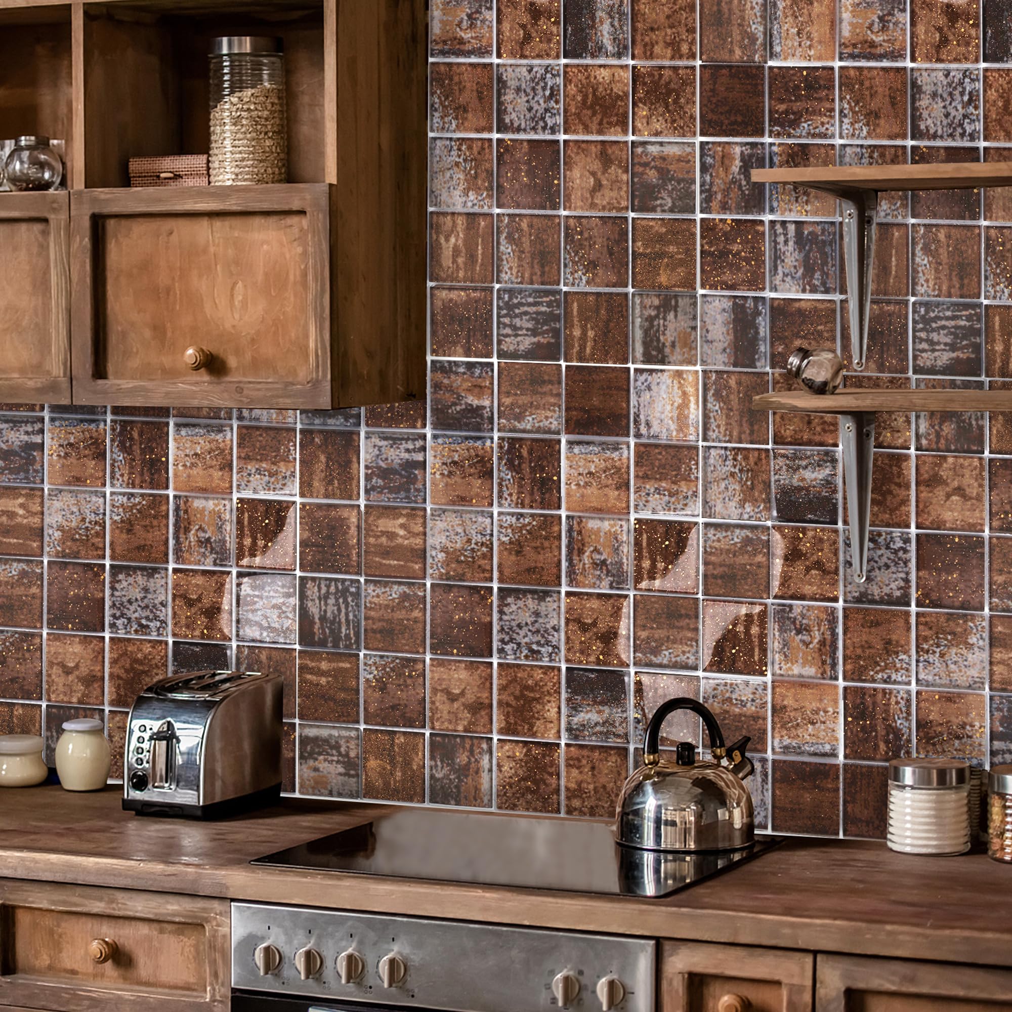 Antique Bronze Brown 2x2 Glass Mosaic Tile for Kitchen Backsplash, Bathroom Wall, and Shower - Box of 5 Sheets - Perfect for Modern Home Decor, DIY Projects, and Renovations