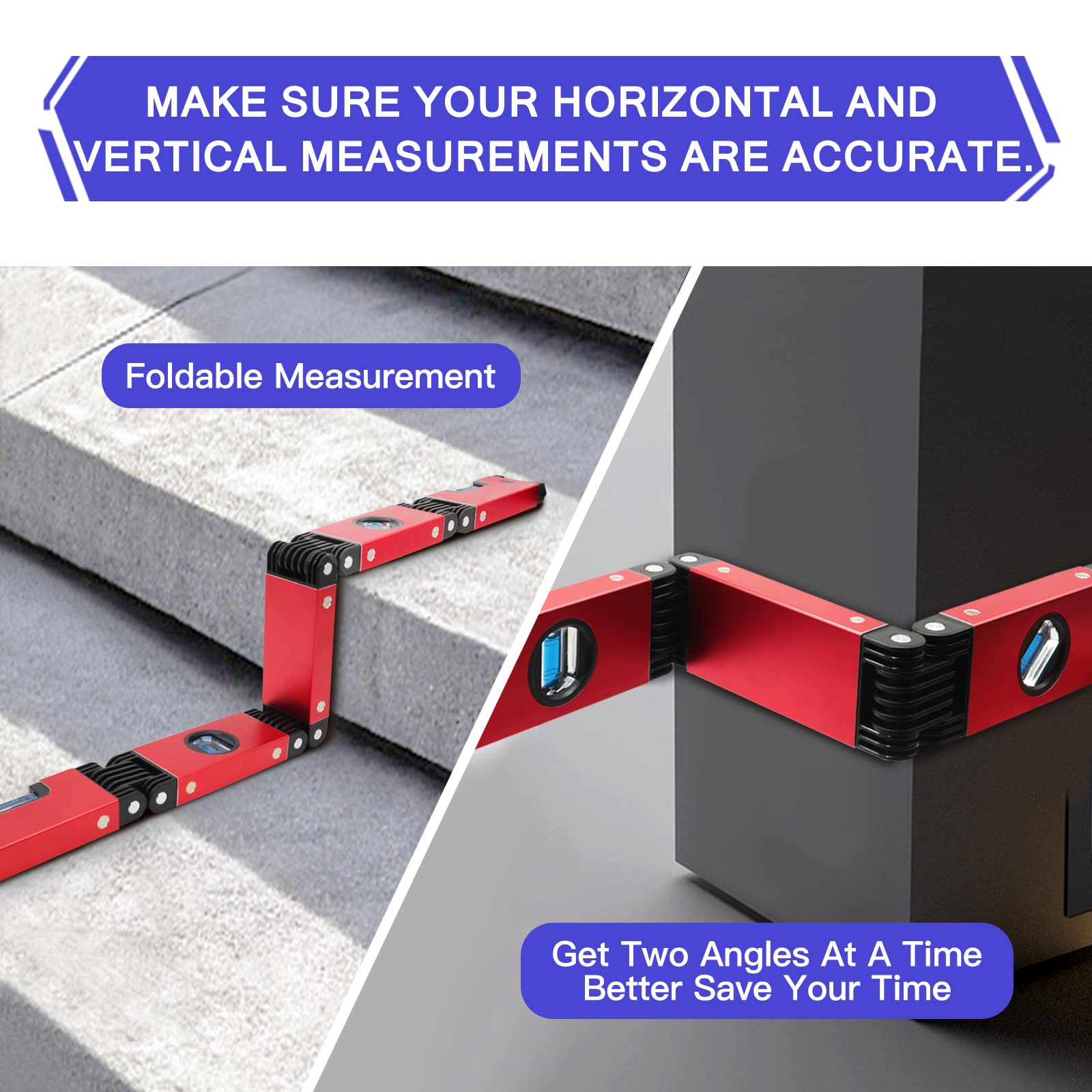 28 Inch Multi-Function Foldable Level - 4 Easy-Read Bubbles for 45/90/180 Degree Angles | Precision Measuring Tool for Carpenters, Woodworkers & Metal Fabricators | Perfect for DIY Projects, Home Renovation & Construction Work