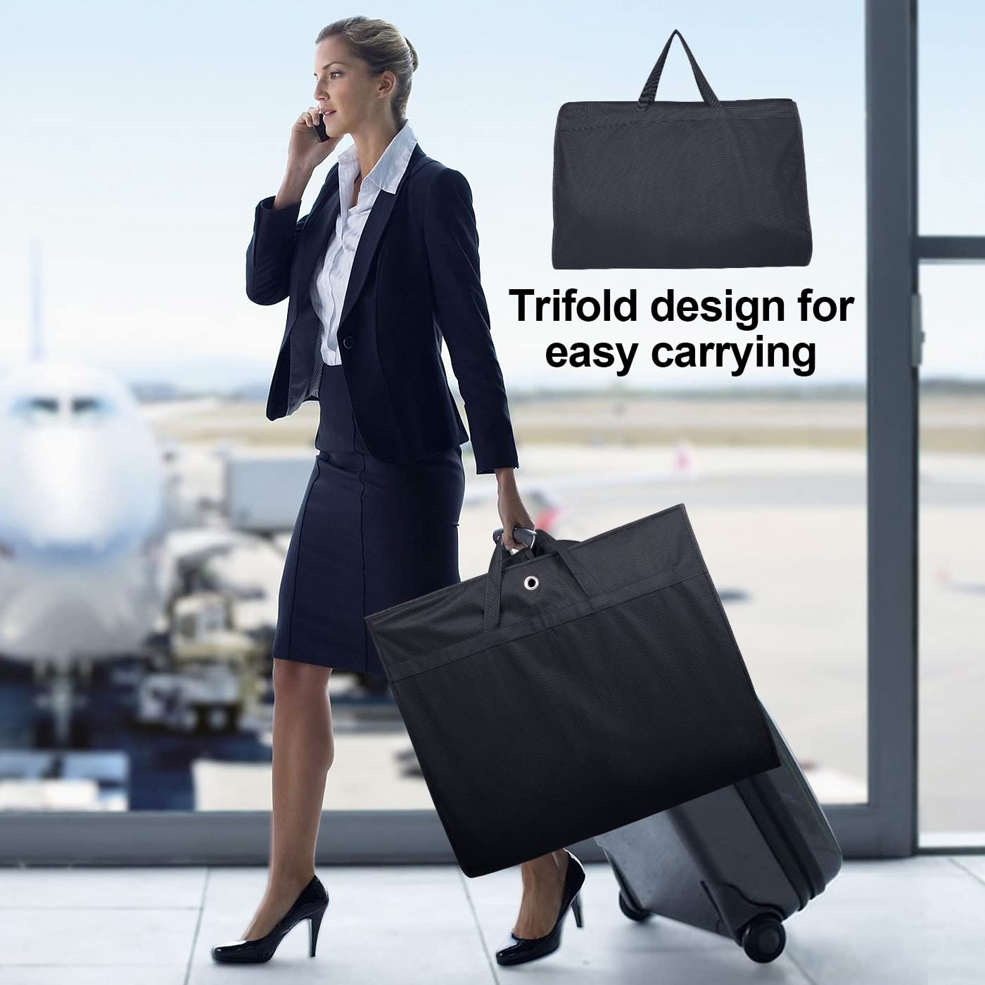 60'' Gusseted Garment Bag for Travel - Breathable Dress Bag with Two Mesh Pockets for Gowns & Formal Wear (Black) | Perfect for Weddings, Business Trips & Closet Organization