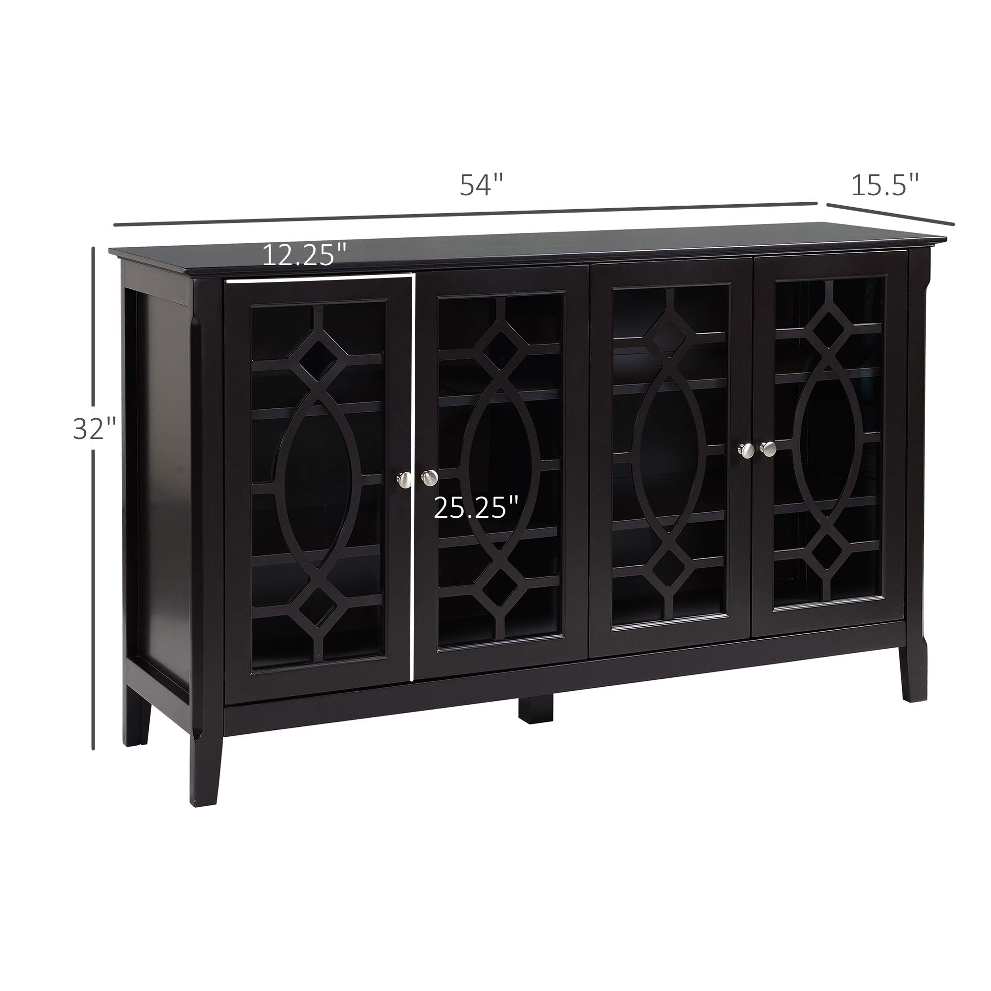 HOMCOM Sideboard Buffet Cabinet - Kitchen Storage Cabinet with Glass Doors & Adjustable Shelves, Espresso Finish - Perfect for Dining Room, Living Room, and Home Office Organization