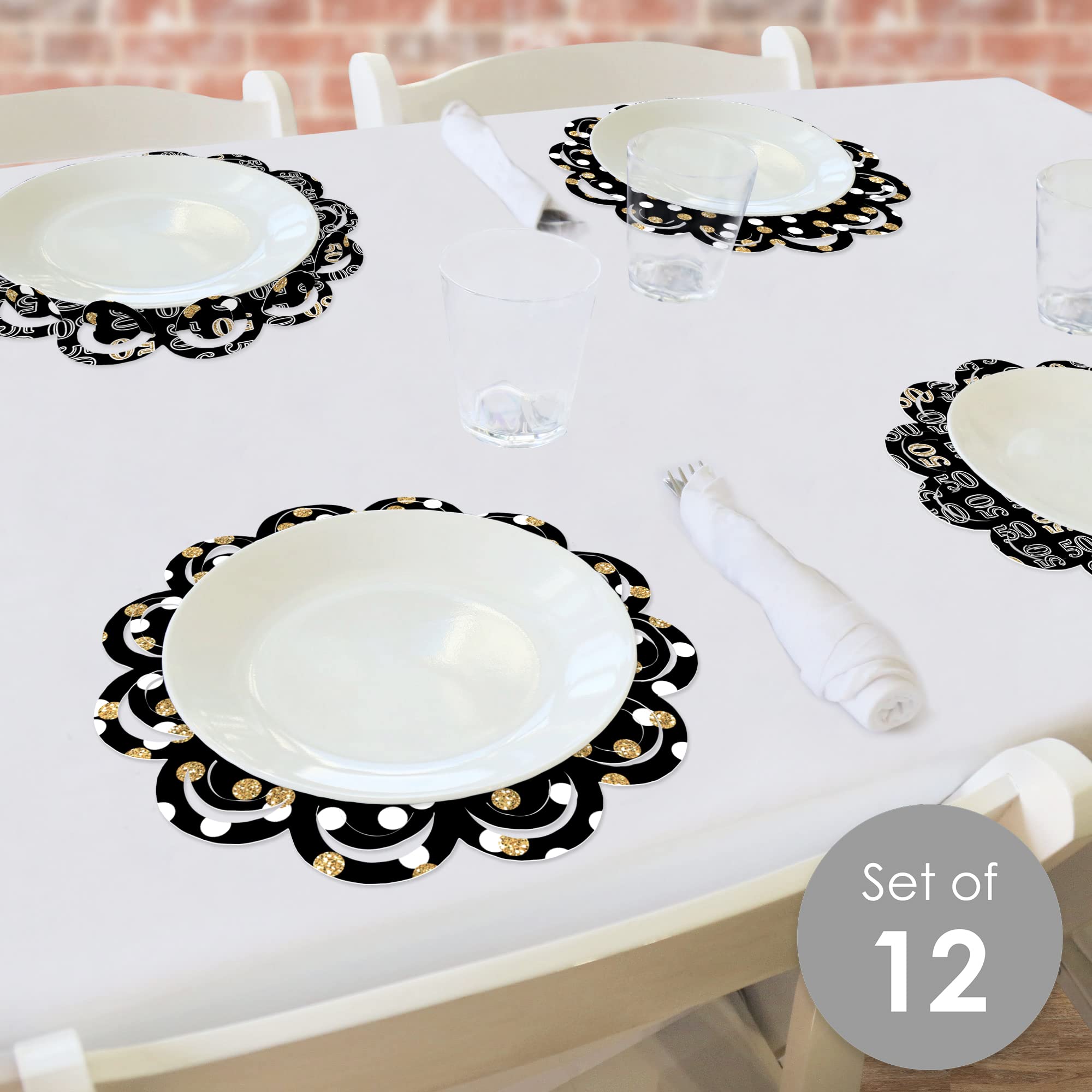 Big Dot of Happiness Gold 50th Birthday Party Decorations - Round Table Paper Chargers - Set of 12 Place Settings for Elegant Adult Celebrations & Milestone Events