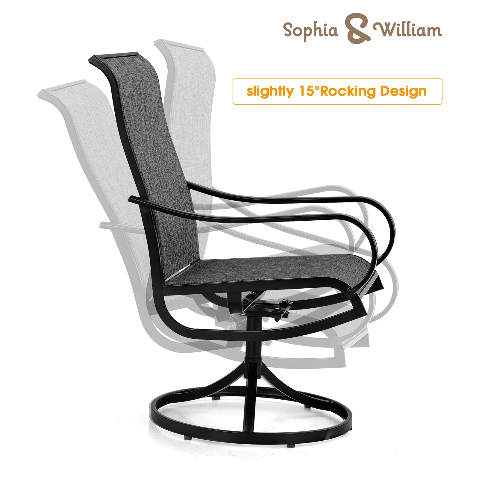 Sophia & William 6-Piece Patio Swivel Dining Chairs Set - Textilene Outdoor Furniture for Lawn, Garden, Backyard & Pool - Weather Resistant, Supports 300lbs (Black Frame) - Perfect for Outdoor Dining, Lounging & Entertaining