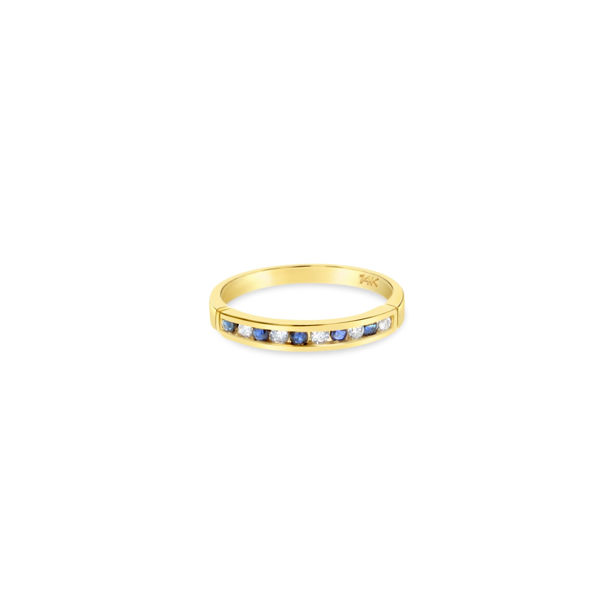 14K Yellow Gold Sapphire and Diamond Wedding Band for Women – Elegant Bridal Ring for Engagement, Anniversary, and Special Occasions