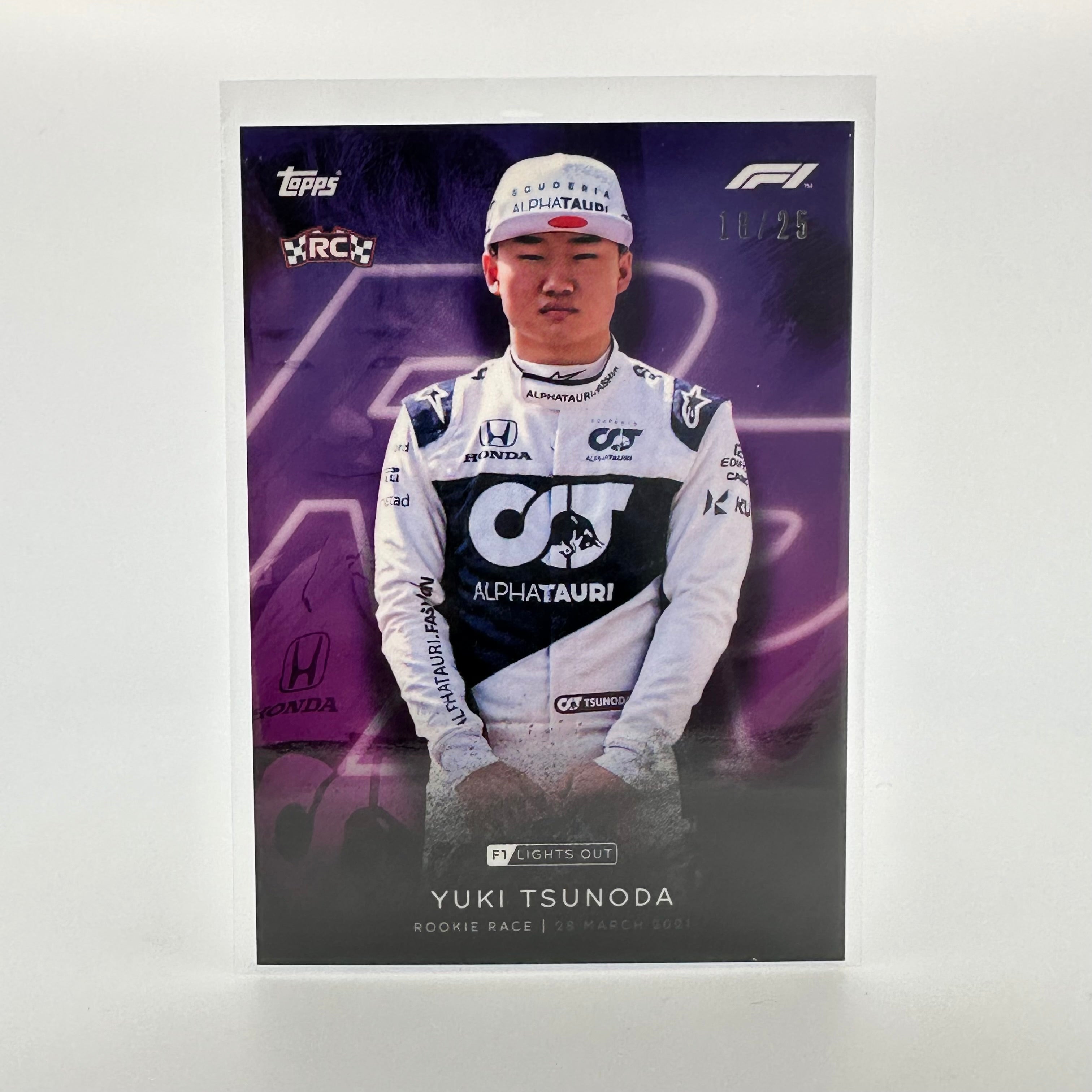 18/25 Yuki Tsunoda Rookie Race Purple Parallel F1 Racing Card - Collectible Memorabilia for Formula 1 Fans & Sports Card Enthusiasts