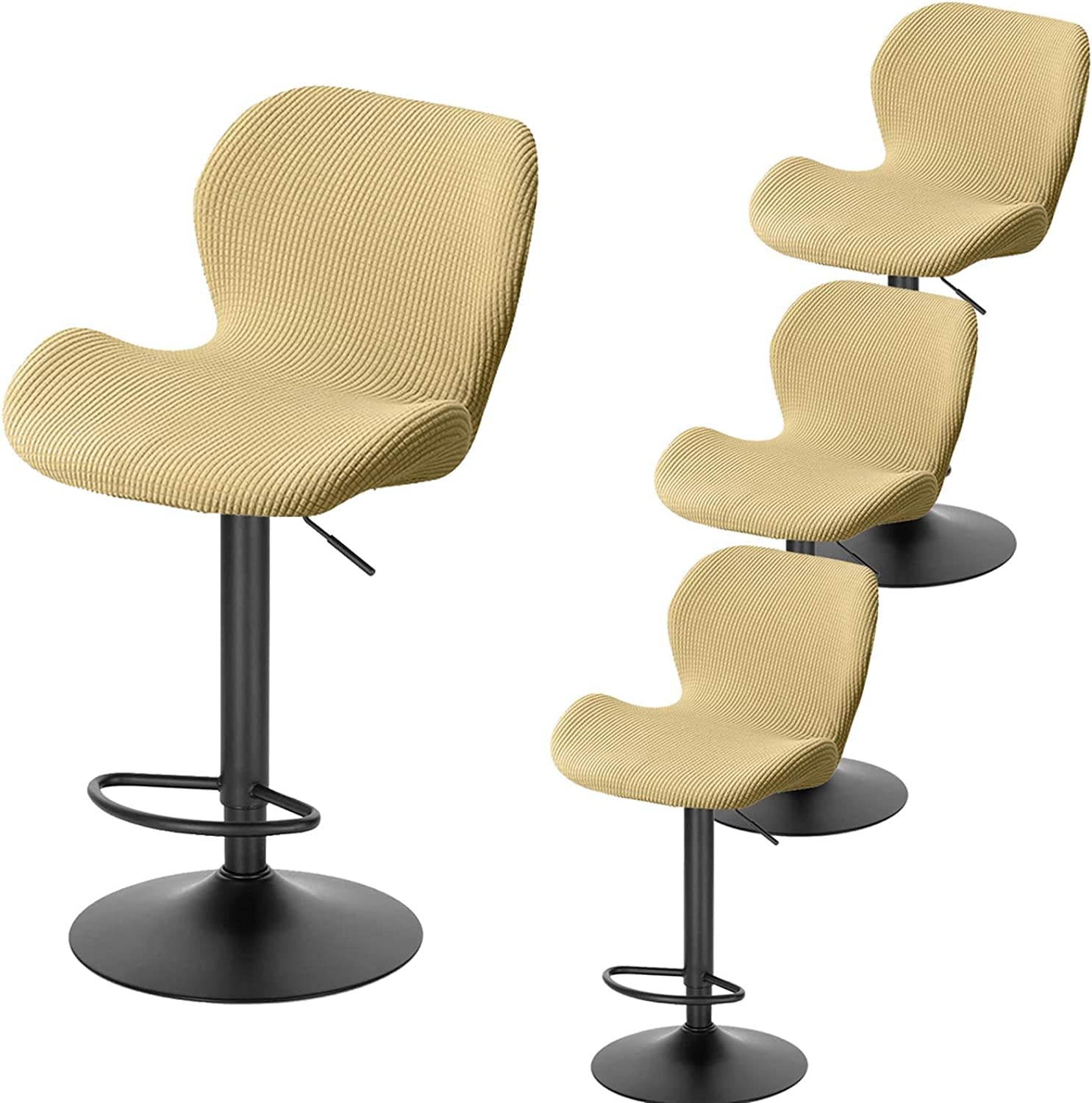 Modern Stretch Slipcovers for Curved Bar & Kitchen Swivel Stools with Backrest - 4-Piece Set (Medium Color) - Perfect for Dining Chairs, Counter Stools & Breakfast Bars