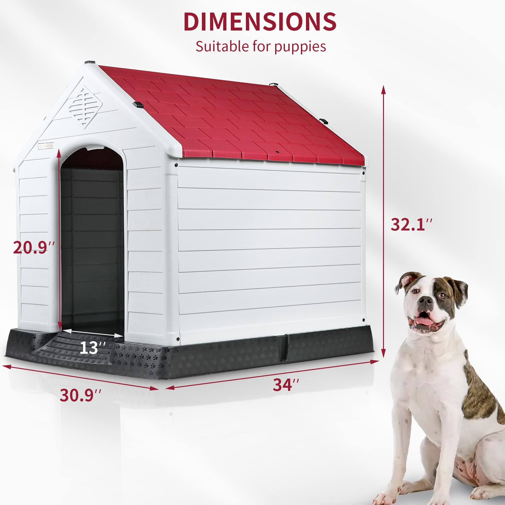 OFIKA Insulated Waterproof Dog House for Small Medium Large Dogs - Durable Plastic Indoor/Outdoor Pet Shelter with Air Vents & Elevated Floor | Easy to Assemble & Clean | Perfect for Backyard, Patio or Garage Use