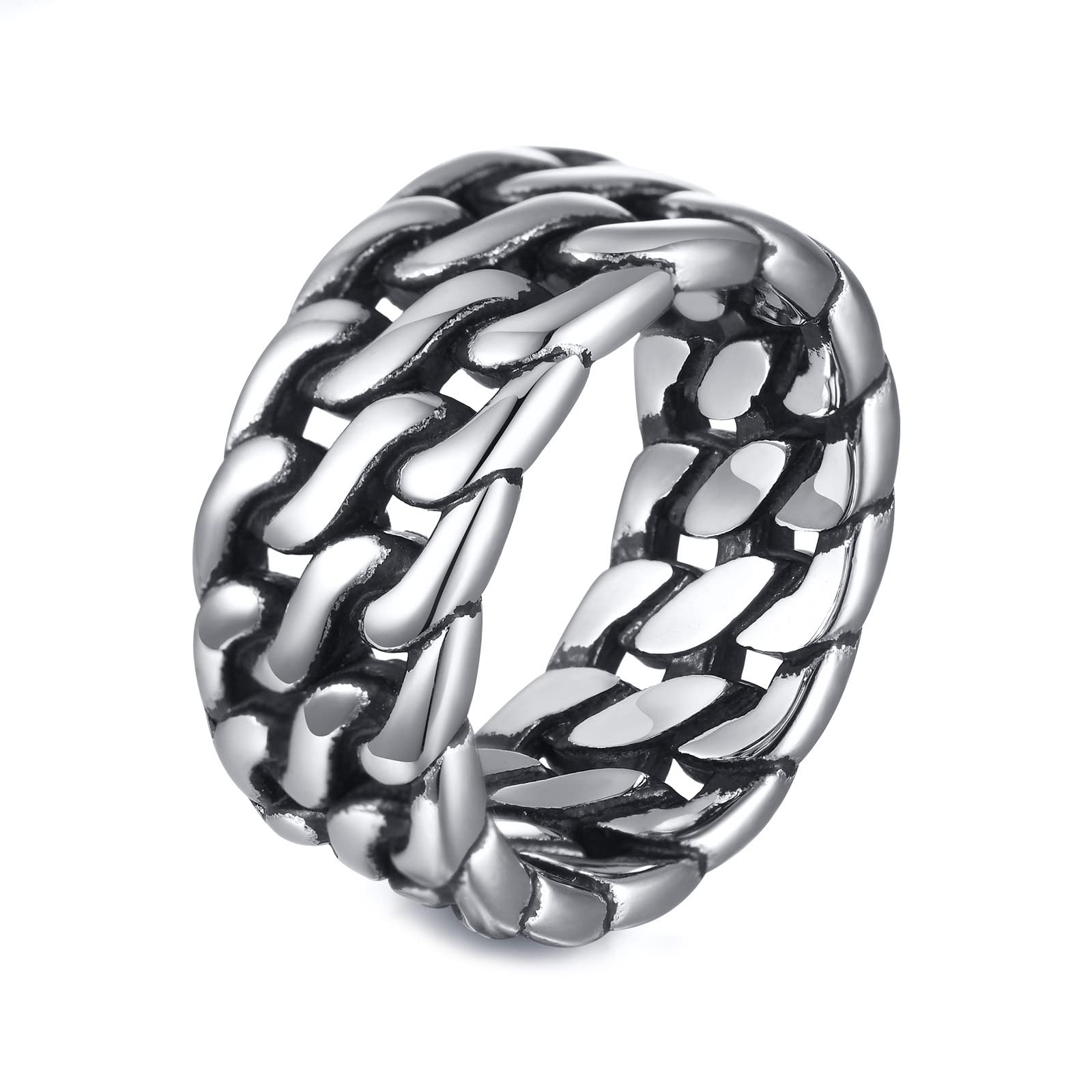Dsnyu 10MM Stainless Steel Gothic Rings for Men - Punk Jewelry Wide Band Ring - Perfect for Punk Fashion, Gothic Style & Everyday Wear