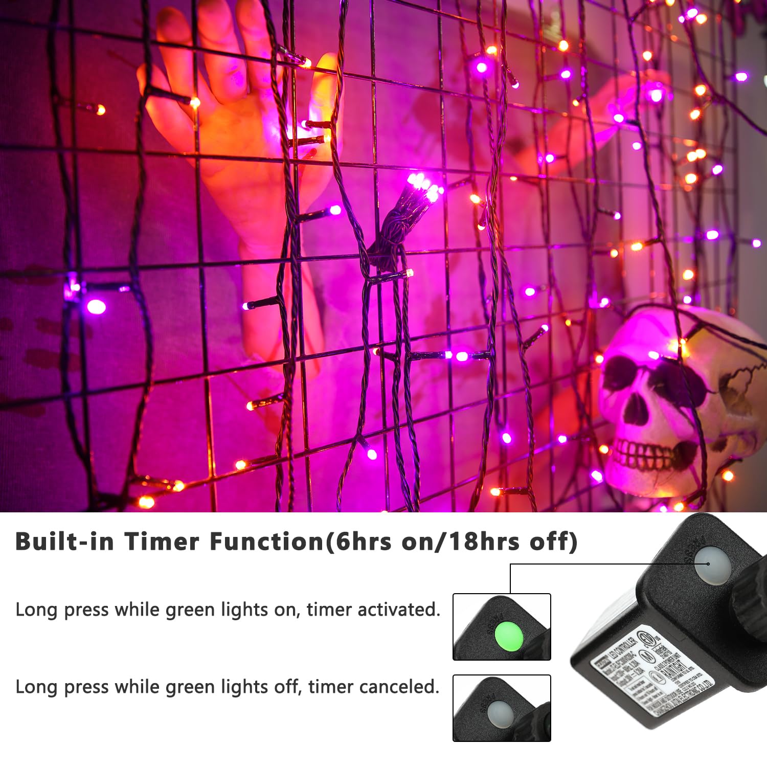 Brizled Purple & Orange Halloween String Lights - 95.14ft 240 LED Connectable Outdoor Lights with Timer & 8 Modes, Waterproof Plug-in Mini Lights for Spooky Halloween Decorations - Perfect for Porch, Yard, Party, and Haunted House Decor