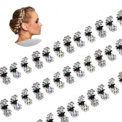 KUSUM 12Pc Mini Crystal Flower Hair Clips for Women & Girls - Sparkling Hair Claw Clips for Ponytails, Buns & Updos | Elegant Hair Accessories for Parties, Weddings & Daily Wear
