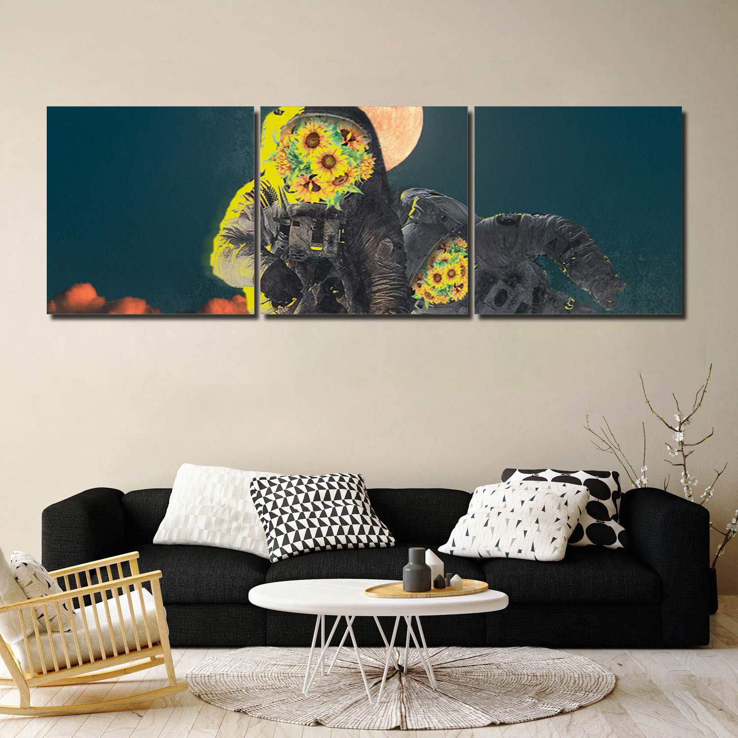 Astronaut Standing on Sunflowers Canvas Wall Art - 8