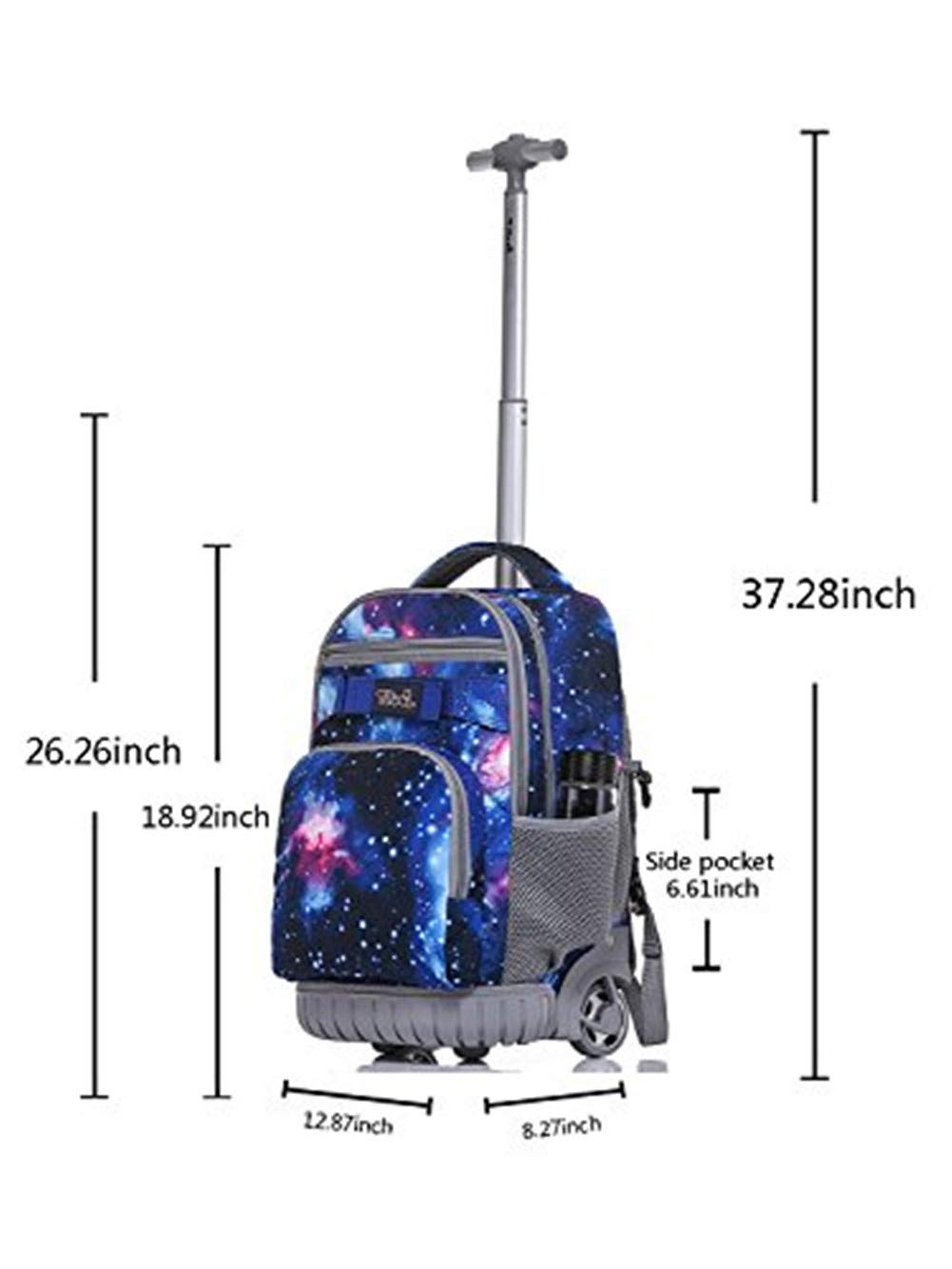 Tilami 18 Inch Rolling Laptop Backpack with Insulated Lunch Bag - Galaxy Print - Perfect for School, Travel & Business Commuters