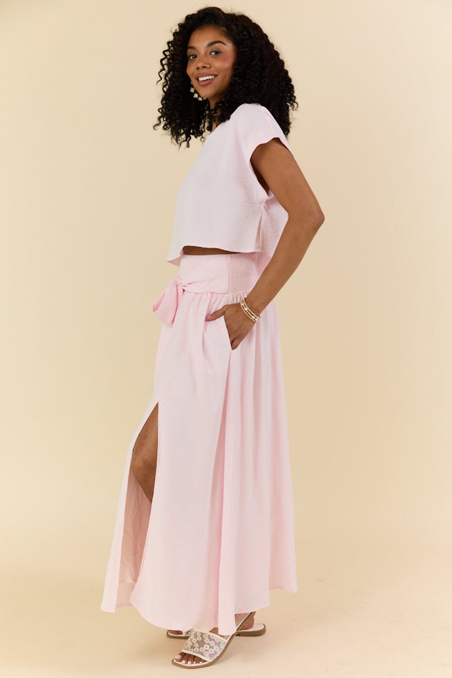 Just Makes Sense Flowy Light Pink T-Shirt and Skirt Set - Women's Casual Outfit for Summer, Beach, and Everyday Wear
