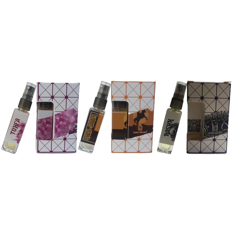 Raro Aroma Premium Luxury Long-Lasting Eau De Parfum | Designer Inspired Unisex Fragrance | 8ml x 3 Bottles Travel Pocket Perfume Set | Perfect for Daily Wear, Gifts & Special Occasions