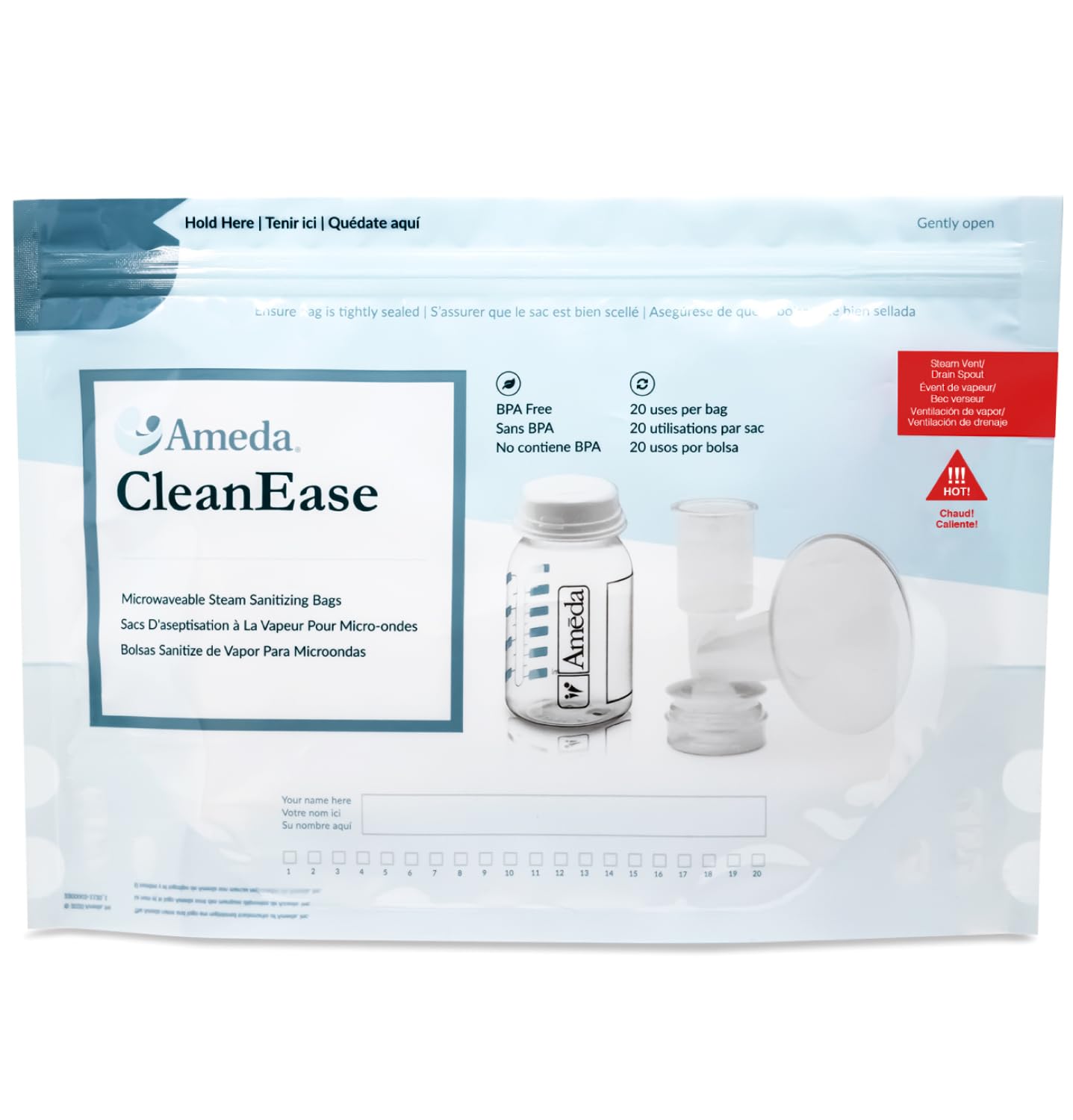 Ameda CleanEase Microwave Steam Sanitizer Bags - 7 Pack | Breast Pump Parts & Baby Bottle Sterilizer Bags | Quick & Safe Sanitization for Nursing Accessories