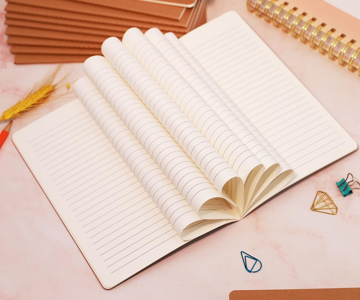 48-Pack A5 Lined Notebooks Bulk - Kraft Cover, College Ruled Paper, 60 Pages, 8.3”x5.5” - Travel Journals, Composition Books, School Supplies & Office Notebooks for Students, Professionals & Daily Planning
