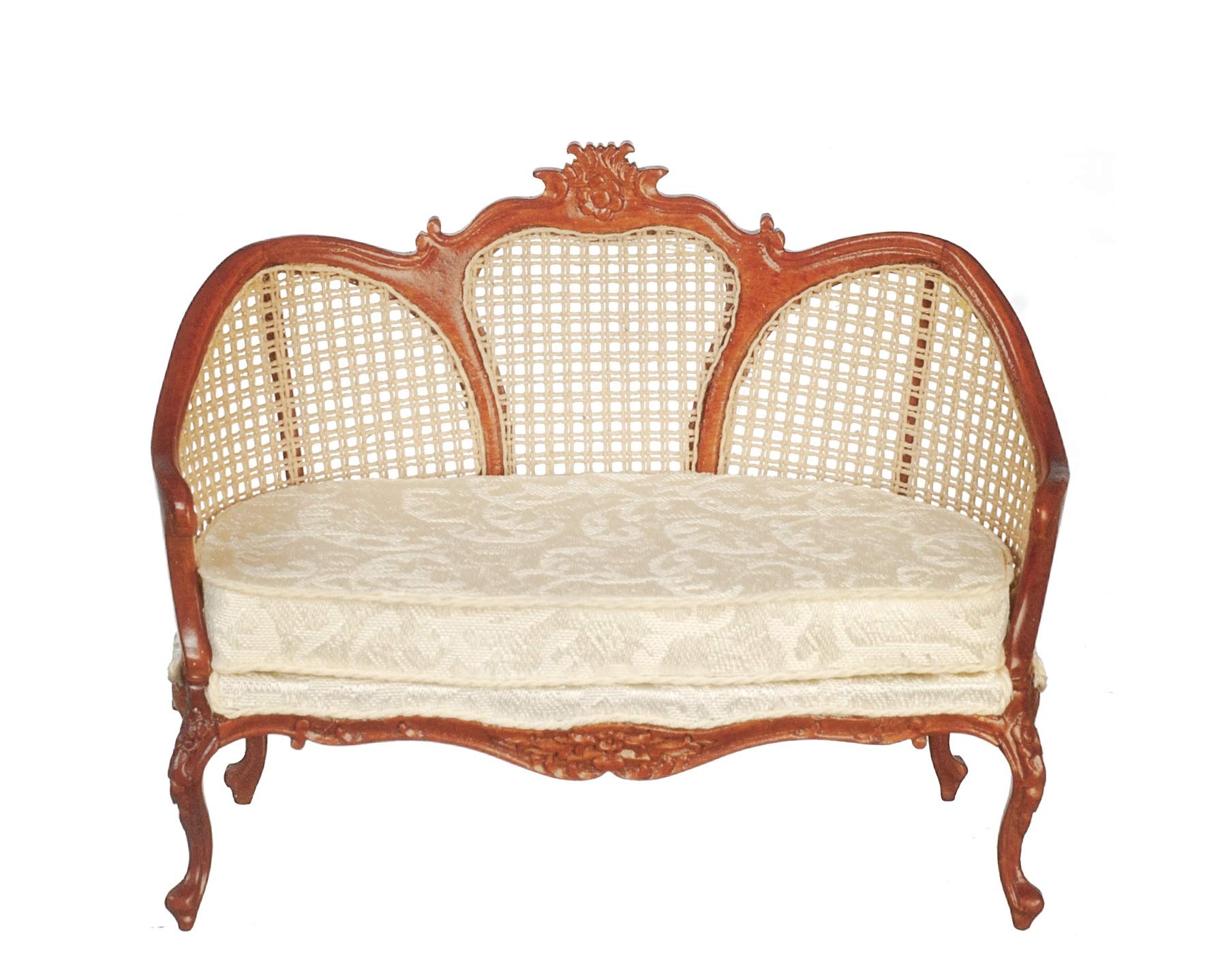 Miniature Walnut Louis XV Cane Sofa Settee - Dollhouse Living Room Furniture for Collectors & DIY Enthusiasts | Perfect for Victorian Dollhouse Displays & Miniature Home Decor