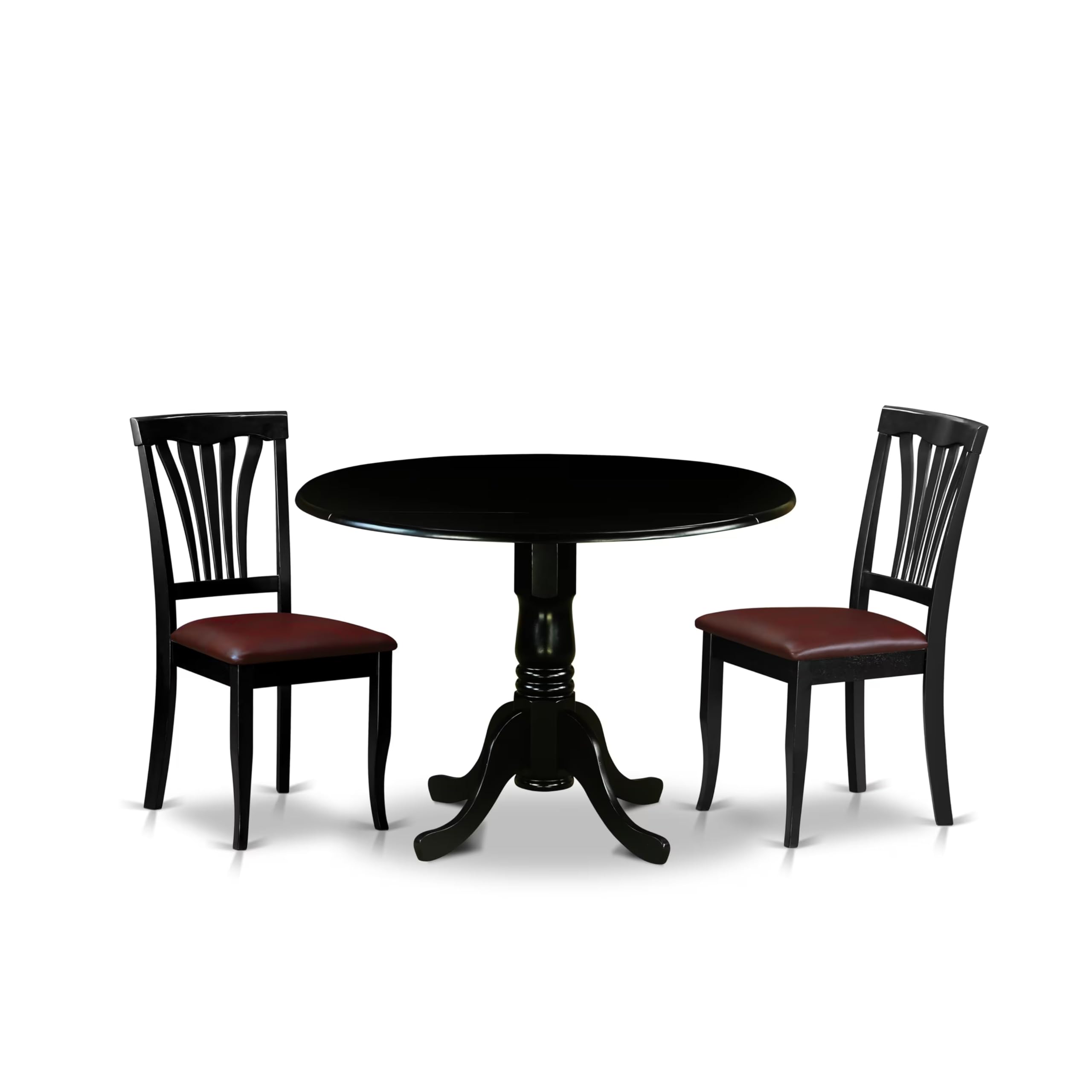 East West Furniture 3 Piece Dining Set - Round Drop Leaf Table & 2 Faux Leather Chairs, 42x42 Inch, Black | Perfect for Small Spaces, Apartments & Cozy Kitchen Dining Areas