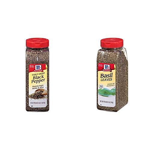 McCormick Ground Black Pepper 16 oz & Basil Leaves 5 oz - Premium Spices for Cooking, Grilling, Seasoning & Meal Prep