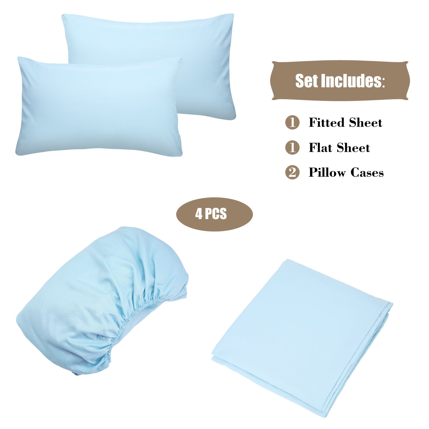 Luxury 4-Piece Queen Size Bed Sheet Set - 1 Flat Sheet, 1 Fitted Sheet & 2 Pillowcases - Ultra Soft Brushed Microfiber Bedding with Deep Pockets (Baby Blue) - Perfect for Master Bedroom, Guest Room & Dormitory Decor