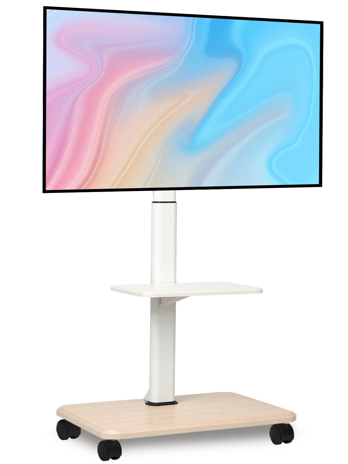 Adjustable Rolling TV Stand for 32-70 Inch Flat & Curved Screens - Mobile TV Cart with Lockable Wheels & Laptop Shelf - Supports LED, LCD, OLED TVs up to 100lbs - Perfect for Bedroom, Office, Dorm, Outdoor & Small Spaces (White)