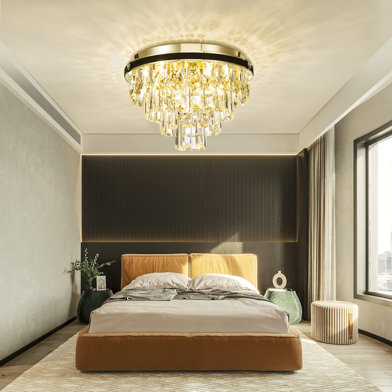 Crystal Chandelier Flush Mount Ceiling Light Fixture - 4-Light Modern Chandelier with Premium Crystals for Hallway, Bedroom, Dining Room & Kitchen (9.84'' H x 13.78'' W) - Elegant Lighting for Home Decor & Special Occasions