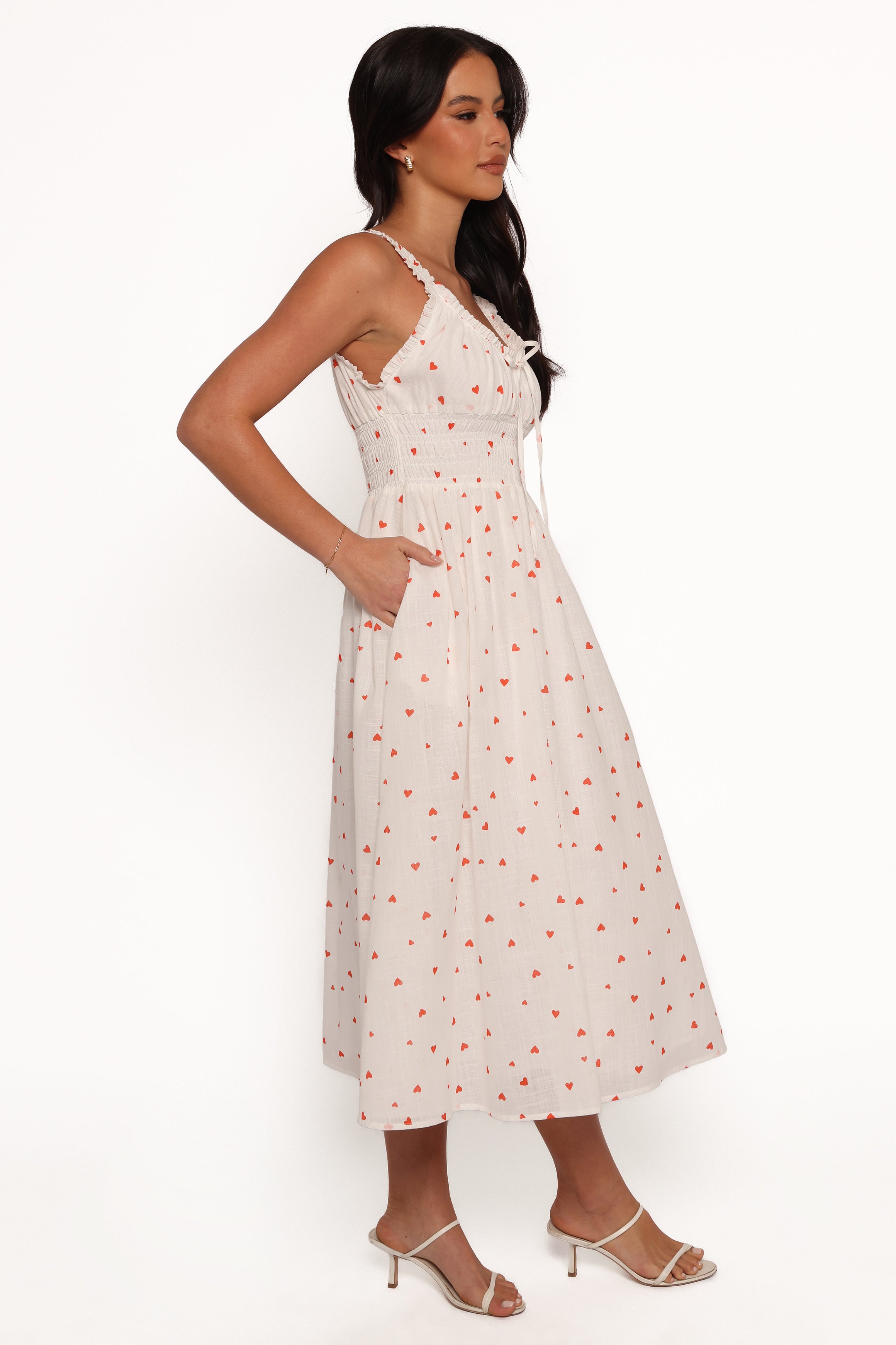 Auguste Midi Dress with Ditsy Heart Print - Floral Summer Dress for Women | Perfect for Beach Vacations, Date Nights & Garden Parties
