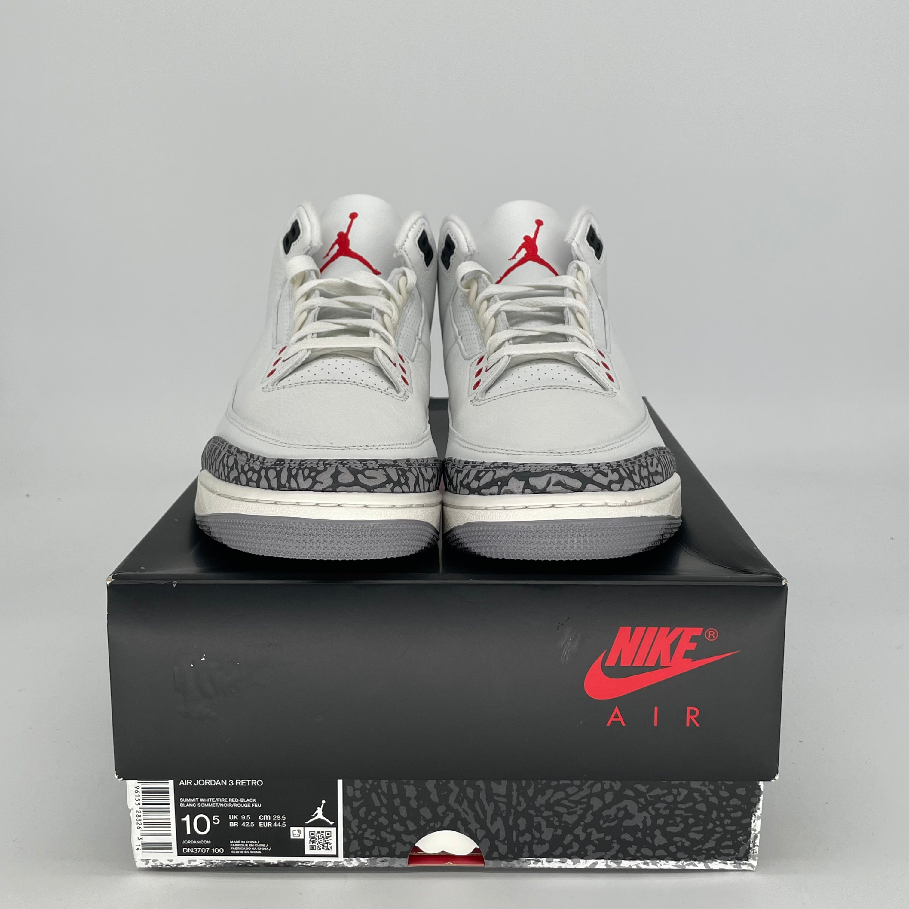 AIR JORDAN 3 White Cement Reimagined Retro Sneakers - Men's Size 10.5/Women's 12 (DN3707-100) - Authentic Basketball Shoes for Streetwear & Casual Outfits